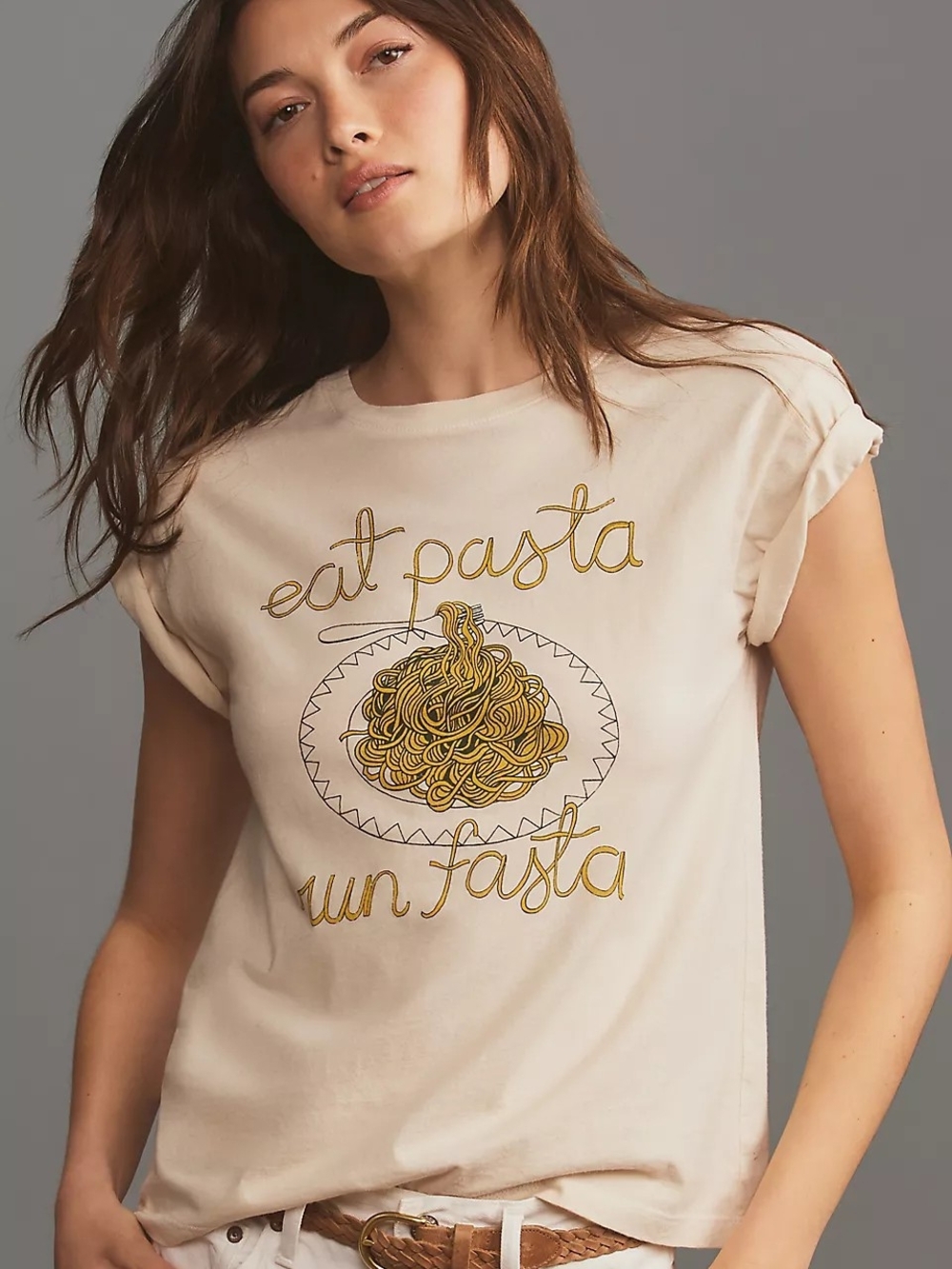 Letluv For Anthropologie 'Eat Pasta Run Fasta' Short Sleeve Tee - Cream